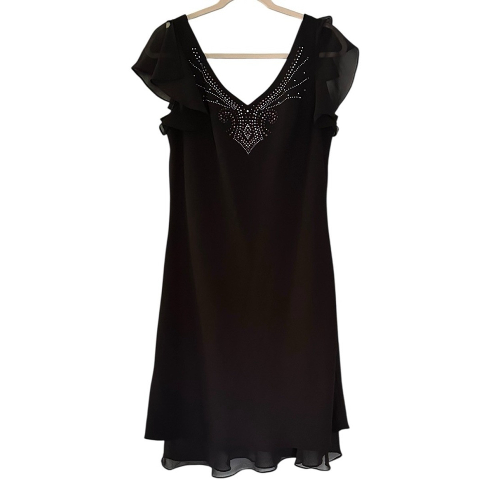 Vtg Sheri Martin Dress Size 14 Black Rhinestones Sheer Overlay Whimsigoth Witchy